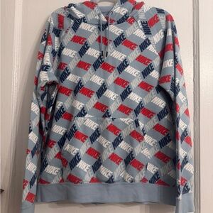 Nike Red, Blue, and White Patterned Hoodie